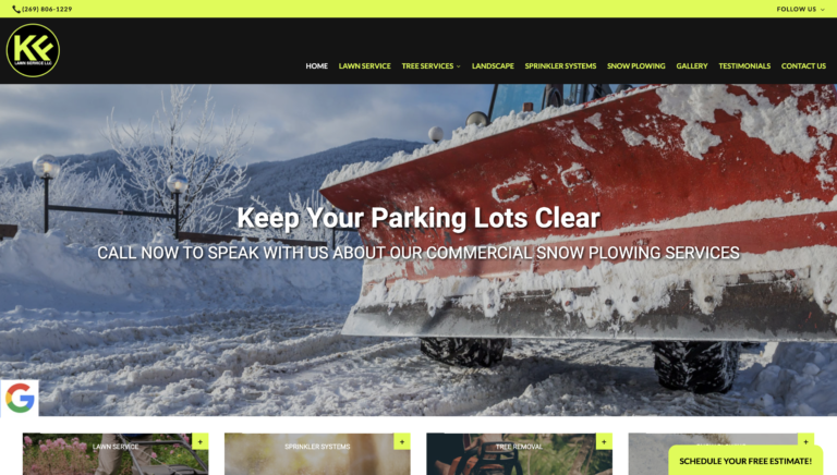 KF Lawn Service contains many nice visual elements, but their lime green caused some accessibility issues.